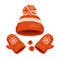 Hat and Mitten Set Winter Accessories. Vector