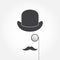 Hat, monocle, mustache. Old fashioned gentleman accessories icons set. Vintage style. Vector illustration