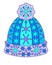 Hat With Pompom - vector Christmas full color zentangle illustration - with snowflakes and stars. New Year`s zentangle with a knit