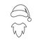 Hat with pompom and white beard of Santa Claus