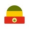 Hat in rastafarian colors icon, flat style