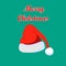 Hat of Santa Claus with merry christmas, symbols on greeen background