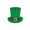 The hat is a top hat with a strap and a golden buckle. Attributes of the holiday of St. Patrick s Day. Hat isolate