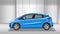 Hatchback car blue color can see inside car.