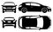 Hatchback car silhouette vector illustration with side, front, back, top view