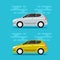 Hatchback cars in flat color style.