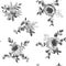 Hatched drawing seamless pattern of flowers and leaves