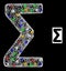 Hatched Web Mesh Sigma Greek Symbol Icon with Multi Colored Flash Nodes