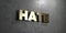 Hate - Gold sign mounted on glossy marble wall - 3D rendered royalty free stock illustration