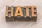 Hate word abstract in wood type