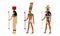 Hathor, Amun and Anubis as Ancient Egyptian Deity and Goddess Vector Set