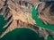 Hatta Dam Lake in eastern region of Dubai, United Arab Emirates aerial view