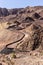 Hatta Wadi Hub mountain carting downhill trail with car tires barrier, Hajar Mountains, United Arab Emirates