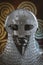 Hauberk, helmet of viking warrior with mail on coat of arms with