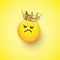 Haughty emoji with crown isolated on yellow background. Vector design element.