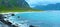 Haukland beach summer panorama (Norway, Lofoten).