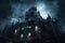 Haunted Gothic castle at night, old dark spooky mansion on Halloween