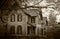 Haunted house in dark sepia