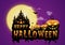 haunted house and full moon with pumpkins and ghost,party happy Halloween night background