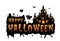 Haunted house and full moon with pumpkins and ghost,party happy Halloween night background