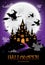 Haunted house and full moon with witch and ghost,Halloween night background.