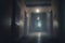 A haunted house\\\'s dark corridor filled with an eerie supernatural fog. Generative AI illustration
