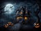 Haunted Nightfall: Full Moon and Creepy House Spectacle