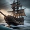 Haunted pirate ship, Ghostly pirate ship sailing through stormy seas with tattered sails and ghostly crew5