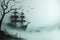 A haunted pirate ship sailing on a mysterious and foggy sea Ghostly ship