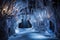 Haunted snowy landscape in a Halloween setting, icicles, haunted trees and mysterious creatures