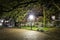 The haunted Washington Square in Charleston, South Carolina at night