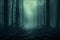 Haunting ambiance 3D rendering of misty forest with eerie concept