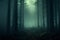 Haunting ambiance 3D rendering of misty forest with eerie concept