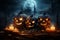 Haunting display malevolent pumpkins dominate Halloween wallpaper, adding a sinister touch