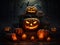 Haunting Halloween background with spooky Jack o Lanterns