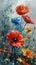 Haunting Helianthus: A Vibrant Canvas of Blue and Red Poppies in