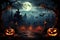 Haunting imagery a Halloween background displays pumpkins, graveyard, and full moon in vector
