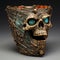 haunting skull of the dead, medieval ornate cup, with blue ethereal eyes
