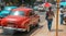 HAVANA - APRIL 7, 2016: American classic cars in Havana. Cubans, unable to buy newer models, keep thousands of them running