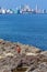 HAVANA, CUBA - APRIL 1, 2012: Native boy and modern district Vedado