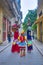 HAVANA, CUBA - DEC 06, 2015: Colorful stilt dancers in Old Havana street, the performers use public spaces like squares to