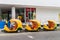 HAVANA, CUBA - FEB 21, 2016: Row of coco taxis in front of Hotel Habana Libre located in the Vedado neighborhood of