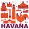 Havana culture travel set vector illustration