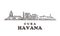 Havana skyline,Cuba vintage vector illustration, hand drawn buildings