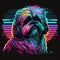 Havanese Dog 80s Synthwave Detailed T-Shirt Vector Art with Vivid Colors Generative AI