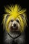 Havanese with a yellow mohawk on his head on a black background