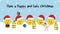 Have a happy and safe Christmas, happy emojis in Christmas hats with dog and birds, Christmas holidays banner