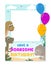 Have a roarsome Birthday photo frame with cartoon dinosaurs and balloons. Flat style Vector illustration