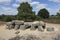 Havelte, Drenthe, Netherlands - July 14, 2018: Old stone grave l