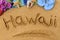 Hawaii beach sand word writing sign